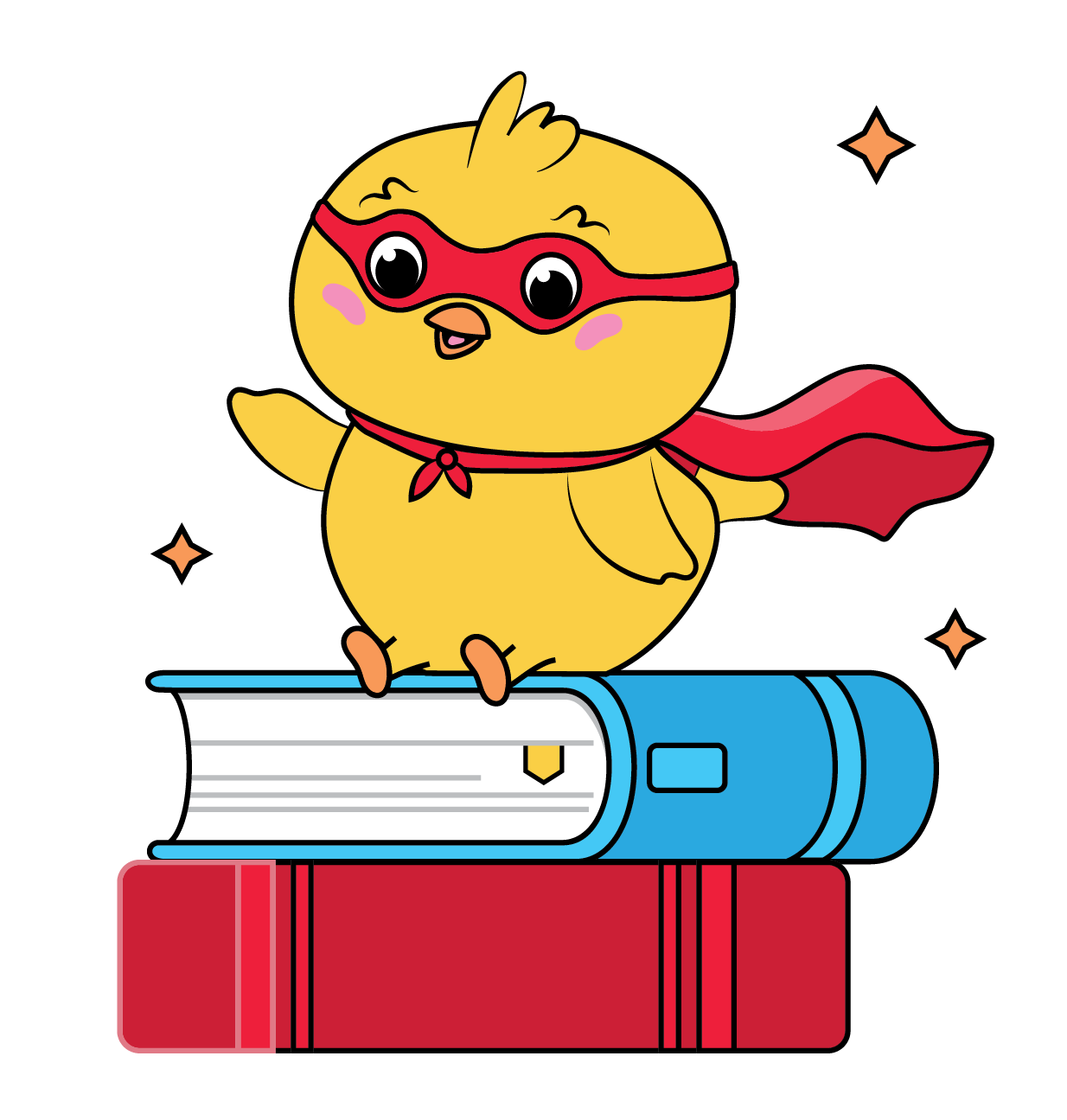 Hatch sitting on books.