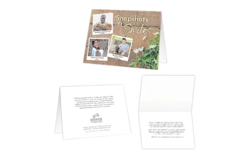 Promotional honor card with photographs titled "Snapshots of Smiles".