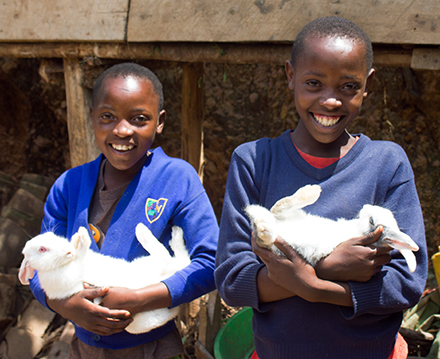 Angeline and Angelique with their rabbits