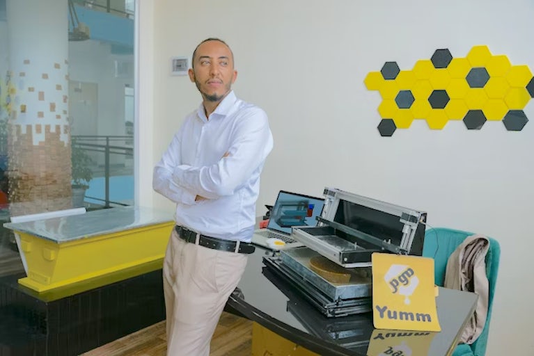 A man stands in an office