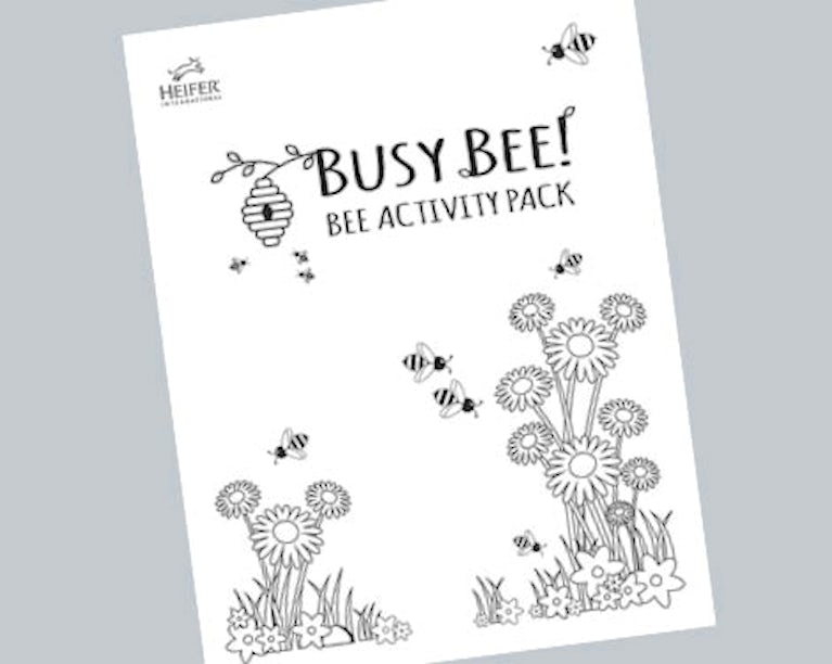 Cover of the Busy Bee: Bee Activity Pack, a cartoon-style drawing of bees and hive