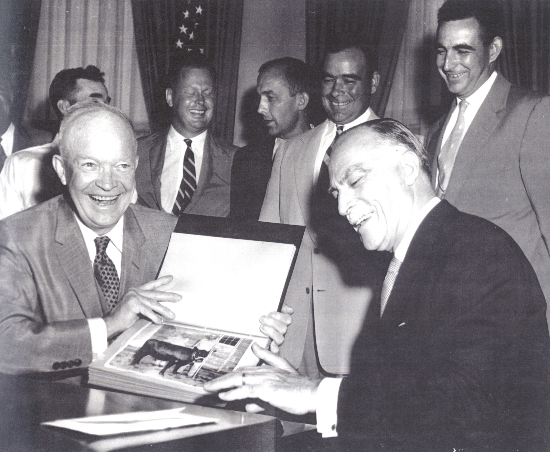 President Eisenhower celebrates donating to Heifer in 1957. President Eisenhower celebrates donating to Heifer in 1957.