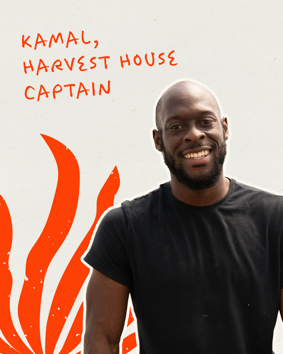 Kamal, a smiling man, and Harvest House captain