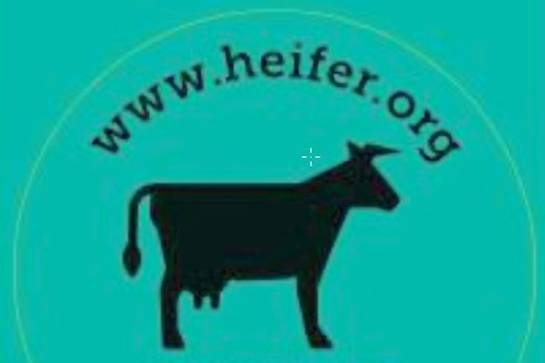 A sticker with a cow on it.
