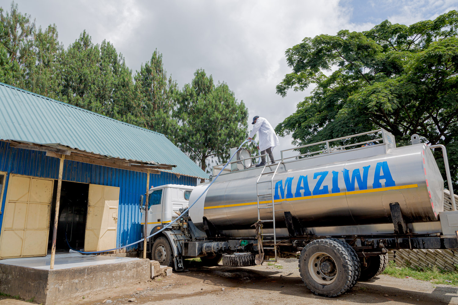 A large milk truck labeled 