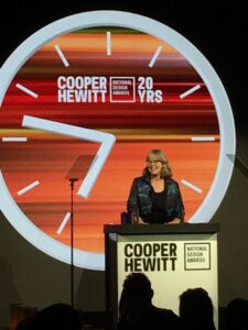 Amy Smith accepts the 2019 National Design Award for Corporate & Institutional Achievement on behalf of D-Lab. Photo courtesy of MIT D-Lab.