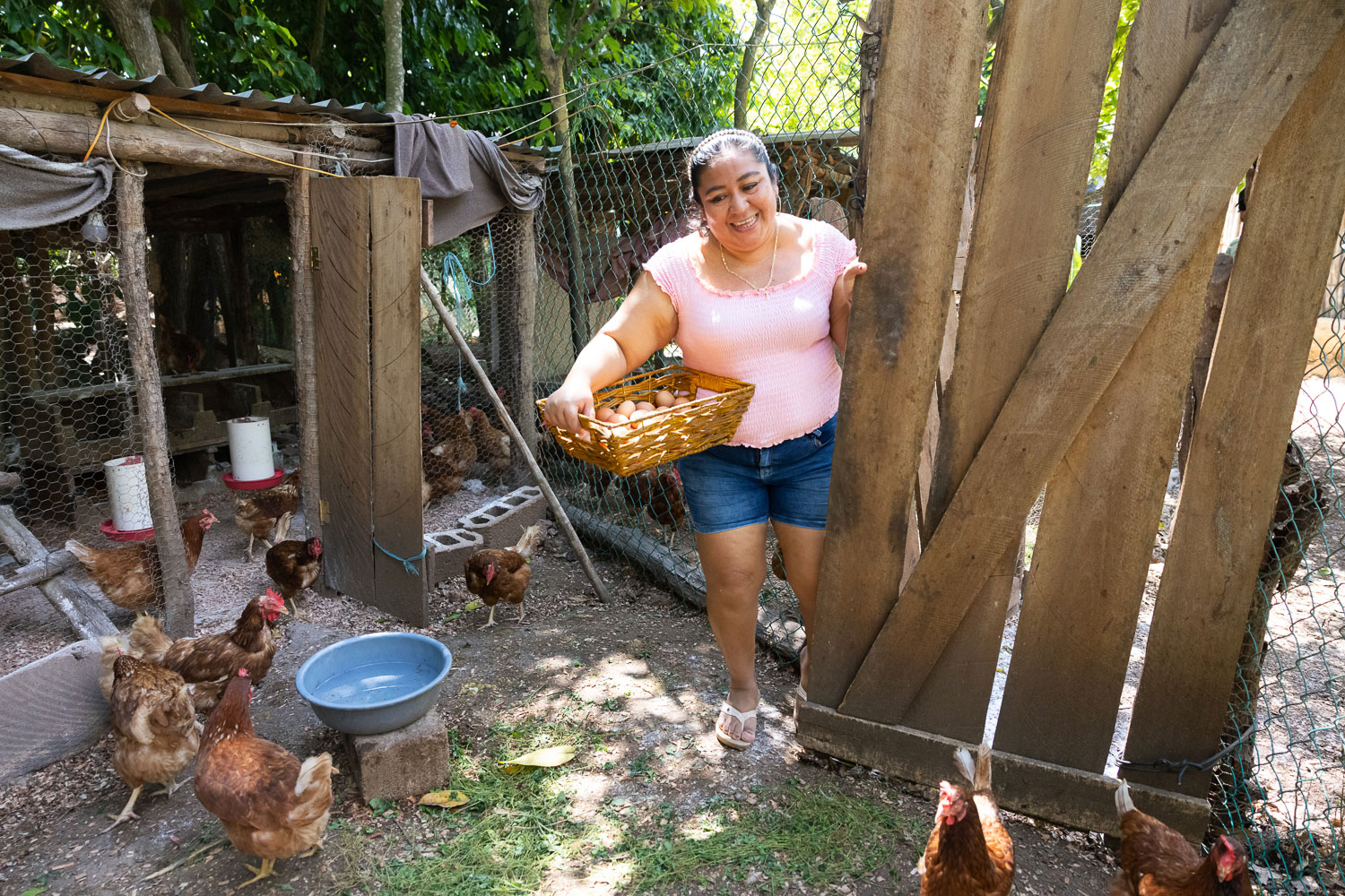 Woman with egg crate smiling