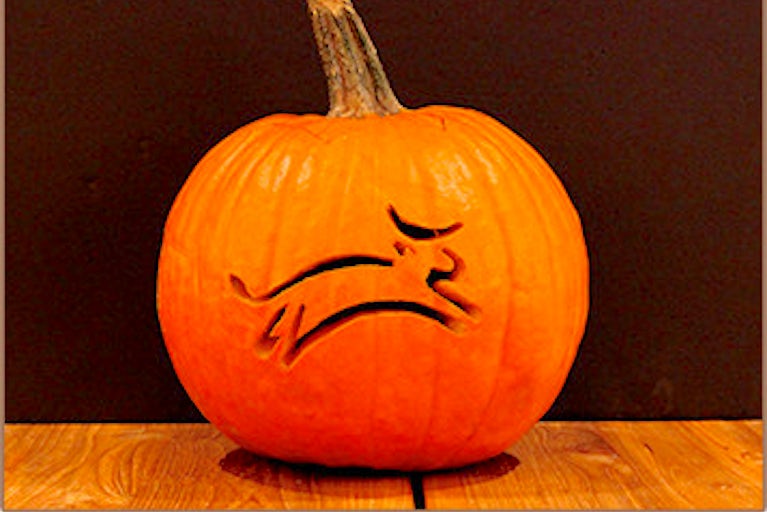 pumpkin carved with heifer logo.