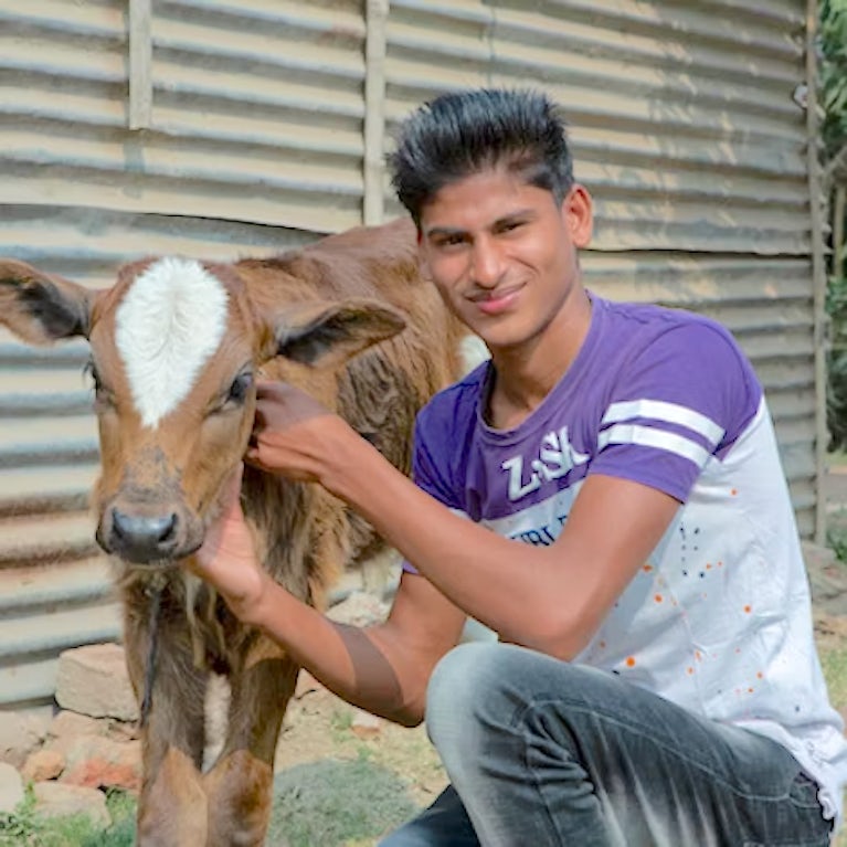 Teen with a calf.
