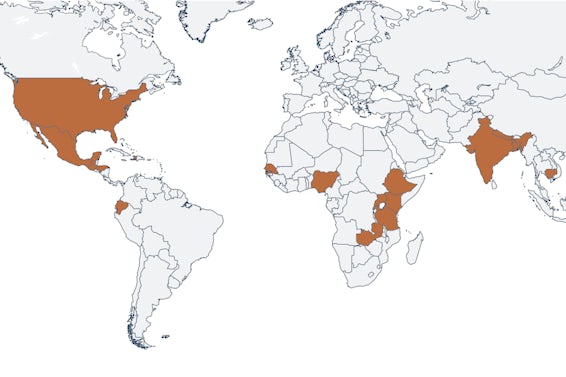 World map with orange highlighted areas/countries